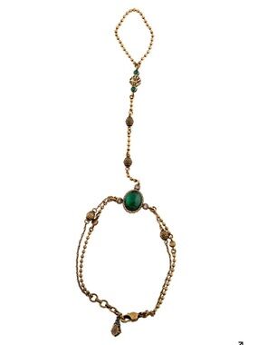Alexander McQueen Beaded Hand Chain Bracelet with Green Stone